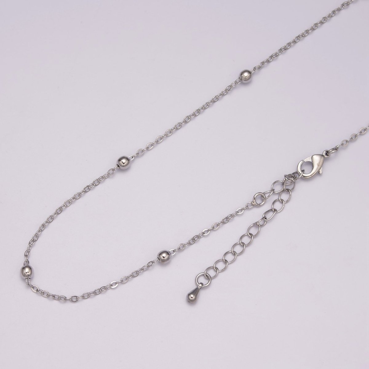 White Gold Filled 3.3mm Satellite Bead Rolo 18 Inch Layering Chain Necklace w. Extender | WA-433 Clearance Pricing - DLUXCA
