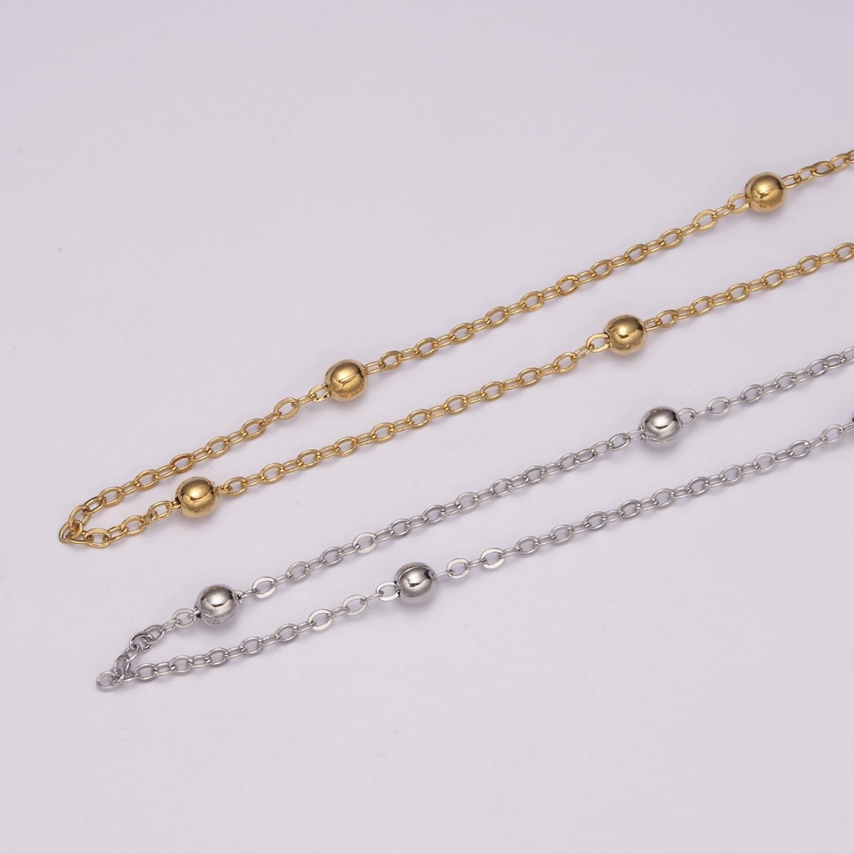 White Gold Filled 3.3mm Satellite Bead Rolo 18 Inch Layering Chain Necklace w. Extender | WA-433 Clearance Pricing - DLUXCA