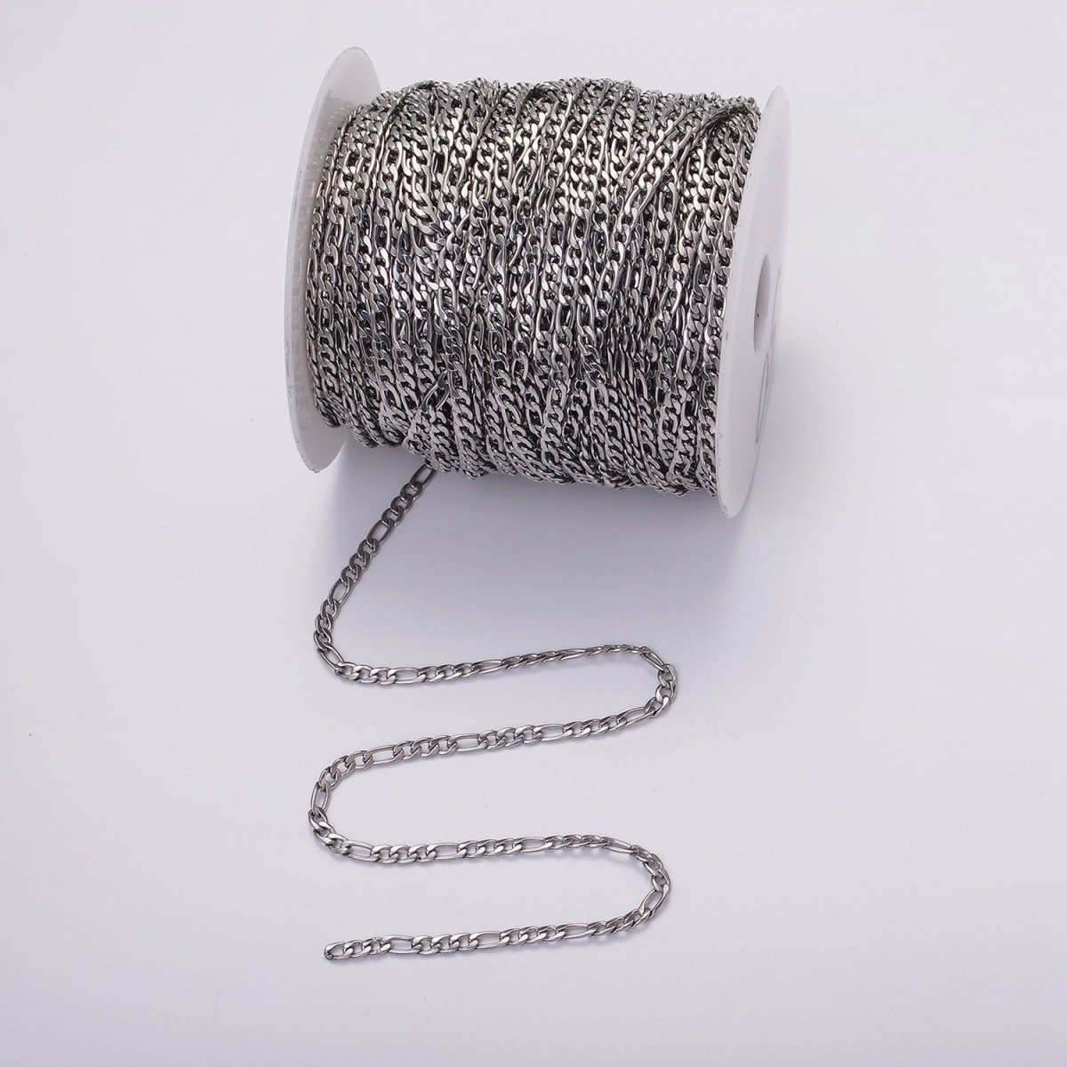 White Gold Filled 3.5mm Figaro Unfinished Chain For Jewelry Making | ROLL-1490 - DLUXCA
