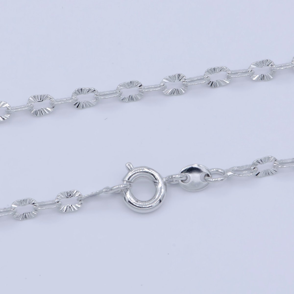 White Gold Filled 3mm Sunburst Cable Unique Everyday Layering 18 Inch Chain Silver Necklace | WA-202 Clearance Pricing - DLUXCA
