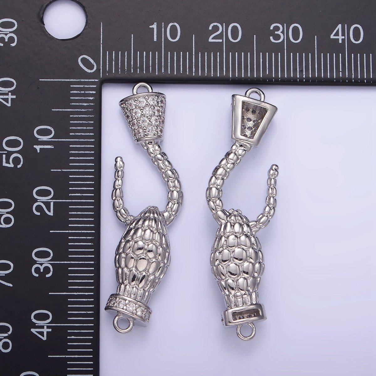 White Gold Filled 40mm Snake Hook Micro Paved CZ Connector | G281 - DLUXCA