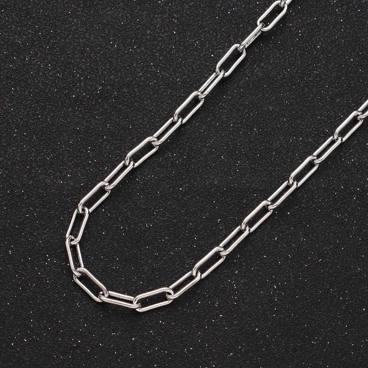 White Gold Filled 4mm Paperclip Unfinished Chain For Jewelry Making | ROLL-853 Clearance Pricing - DLUXCA