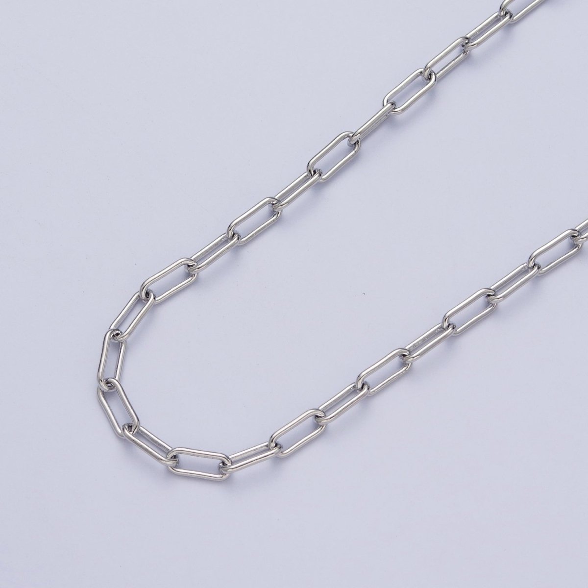 White Gold Filled 4mm Paperclip Unfinished Chain For Jewelry Making | ROLL-853 Clearance Pricing - DLUXCA