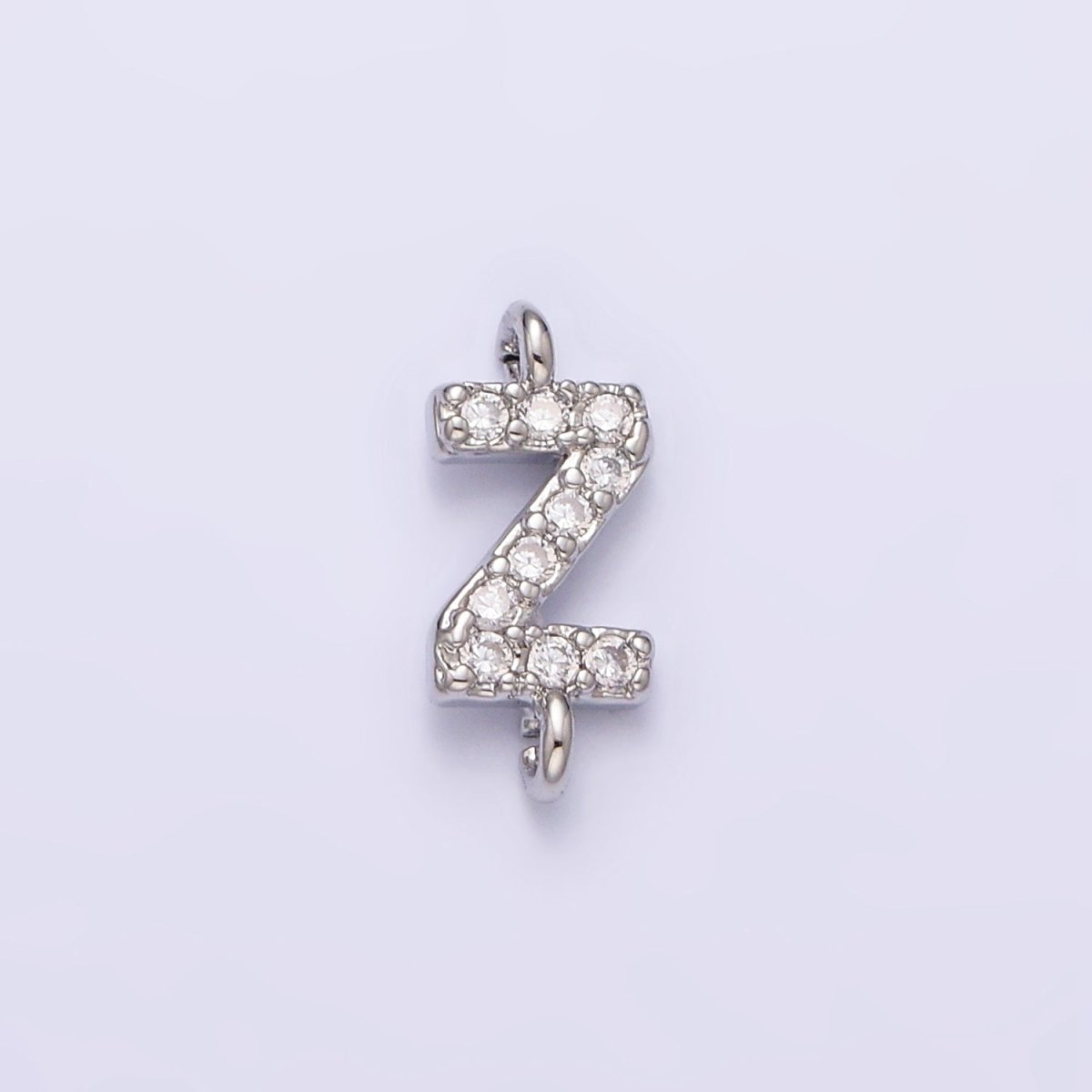 White Gold Filled A-Z Initial Letter Micro Paved CZ Sideway Loop Personalized Connector | AD651 - AD676 - DLUXCA