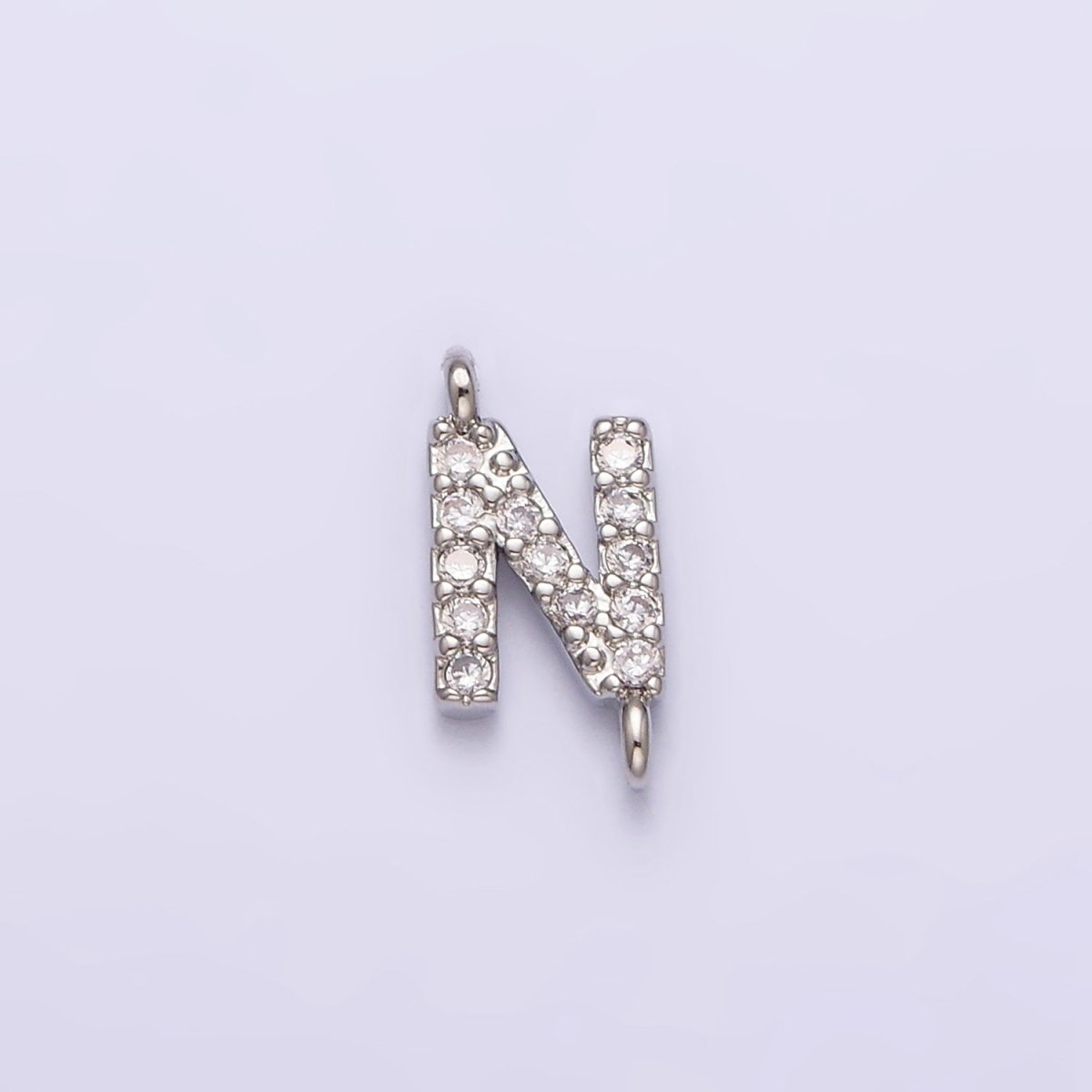 White Gold Filled A-Z Initial Letter Micro Paved CZ Sideway Loop Personalized Connector | AD651 - AD676 - DLUXCA