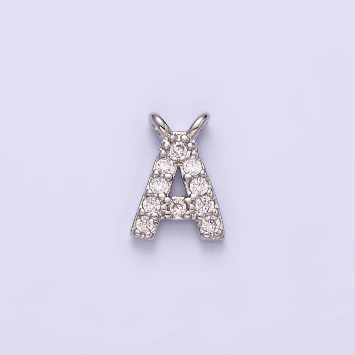 White Gold Filled A-Z Initial Letter Micro Paved CZ Top Loop Personalized Connector | AD599 - AD624 - DLUXCA