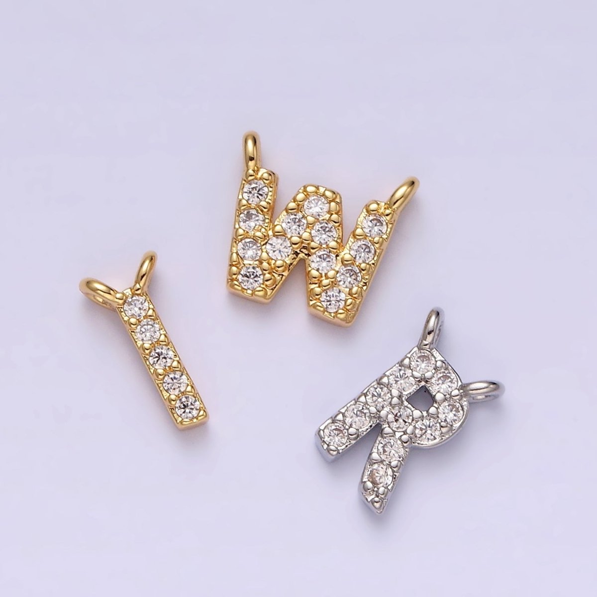 White Gold Filled A-Z Initial Letter Micro Paved CZ Top Loop Personalized Connector | AD599 - AD624 - DLUXCA