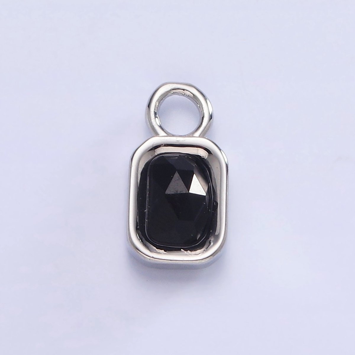 White Gold Filled Baguette Multifaceted Natural Gemstone Personalized Add-On Silver Charm | AC1400 - AC1410 - DLUXCA