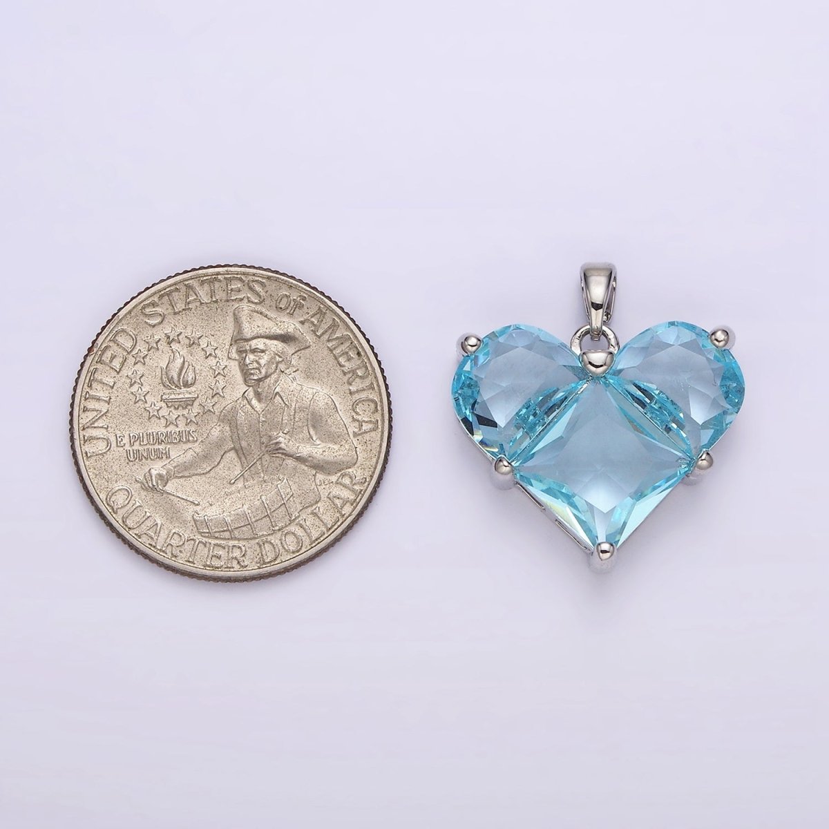 White Gold Filled Blue CZ Pixelated Heart Silver Pendant | AA763 - DLUXCA