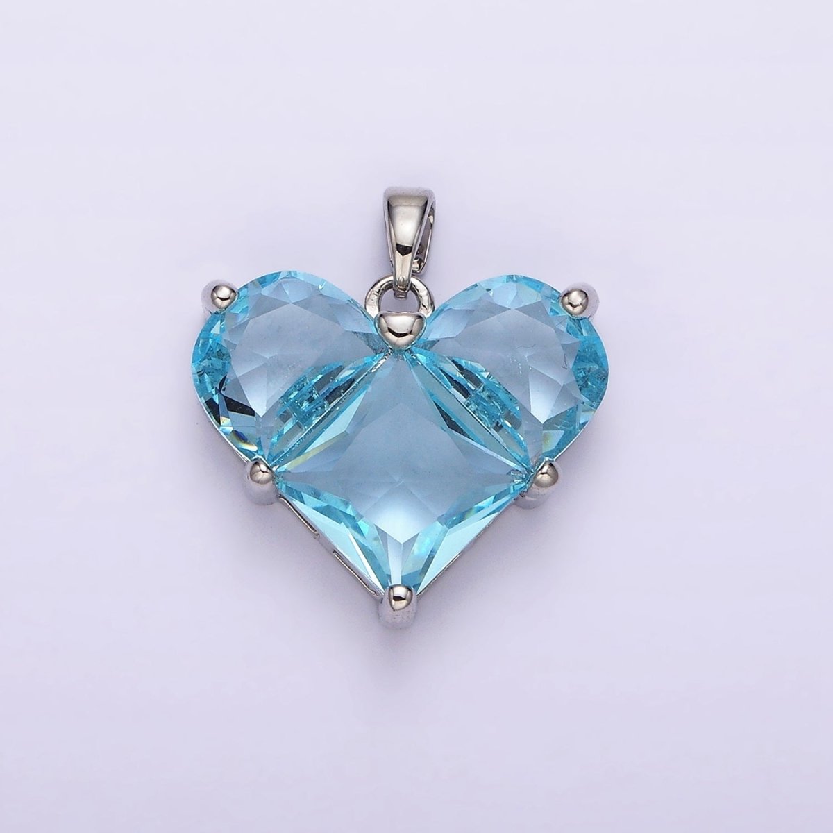 White Gold Filled Blue CZ Pixelated Heart Silver Pendant | AA763 - DLUXCA