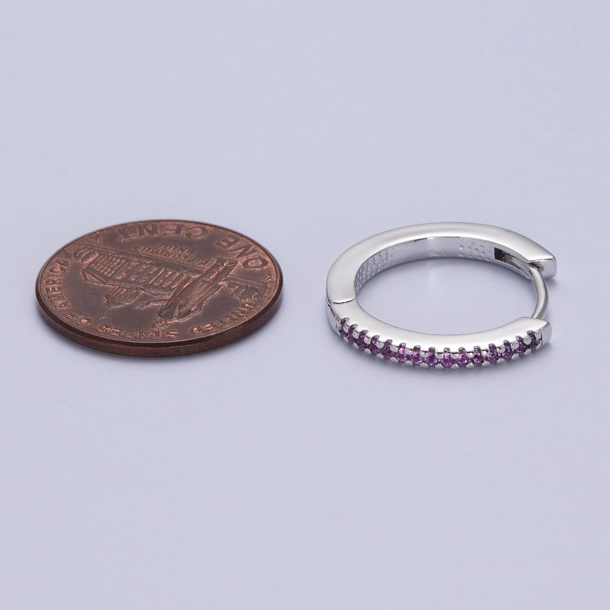 White Gold Filled Blue, Fuchsia Micro Paved CZ 17mm Silver Huggie Earrings | AB012 AB014 - DLUXCA