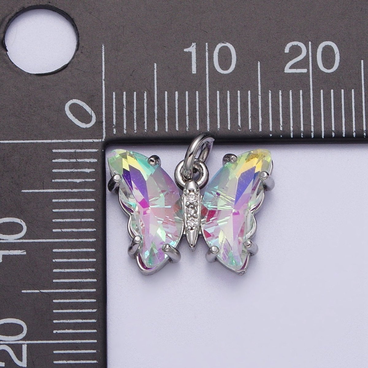 White Gold Filled Butterfly Mariposa Labradorite, Clear Acrylic Wings Silver Charm | C-644 C-687 - DLUXCA