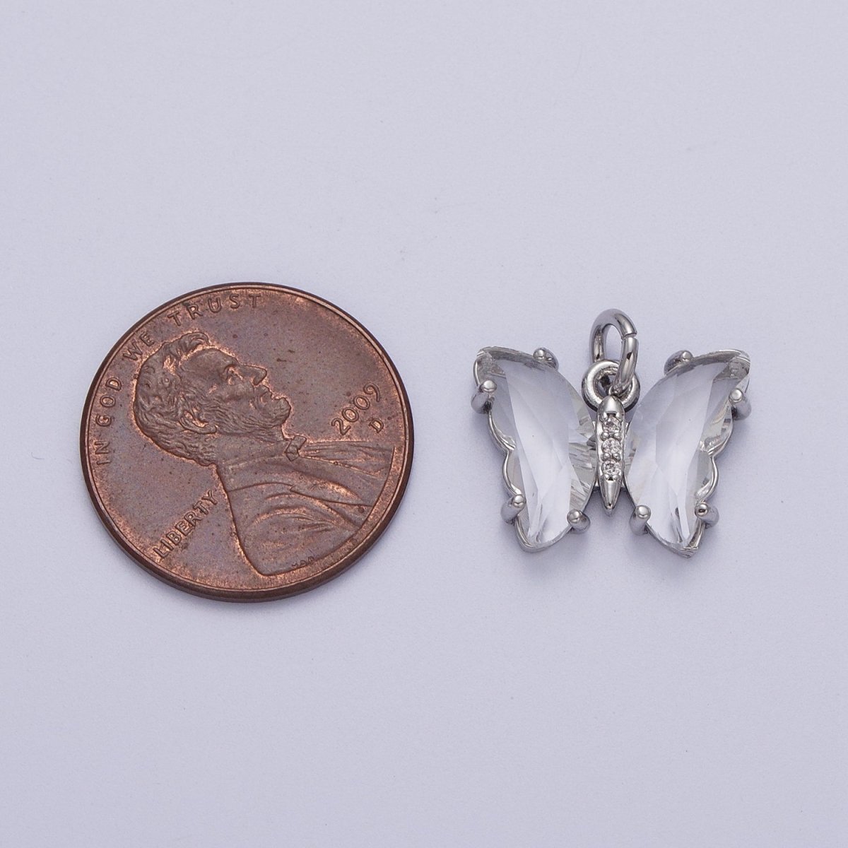 White Gold Filled Butterfly Mariposa Labradorite, Clear Acrylic Wings Silver Charm | C-644 C-687 - DLUXCA