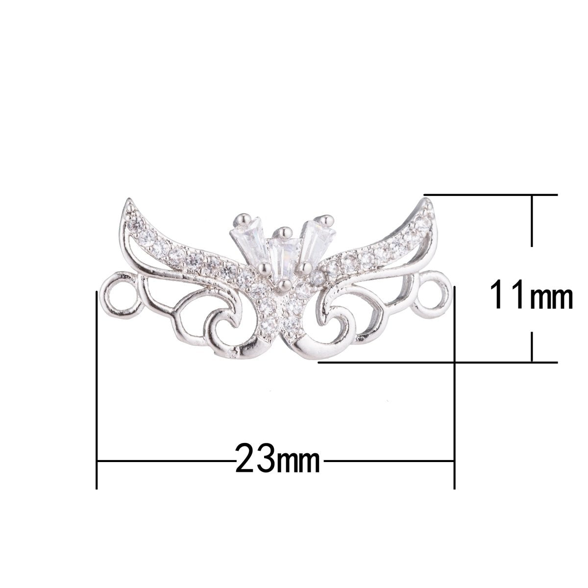 White Gold Filled Butterfly, Romantic Lover Love, Cubic Zirconia Bracelet Connector Charm, Necklace Pendant, Findings for Jewelry Making F-160 - DLUXCA