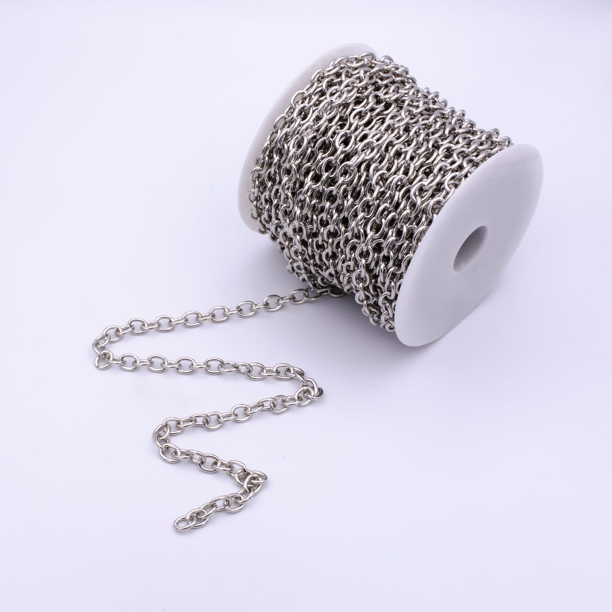 White Gold Filled Cable Chain, 9X7mm Silver Cable Rolo Wholesale Bulk by Yard, Unfinished Chain For Craft Making | ROLL-565 Clearance Pricing - DLUXCA