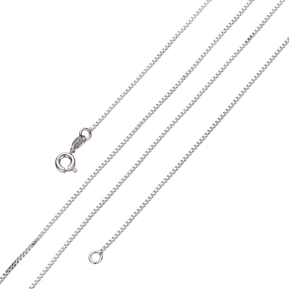 White Gold Filled Chain, Dainty 0.8mm Finished Box Chain, 15.6 Inches Box Necklace w/ Spring Ring | CN-106 Clearance Pricing - DLUXCA
