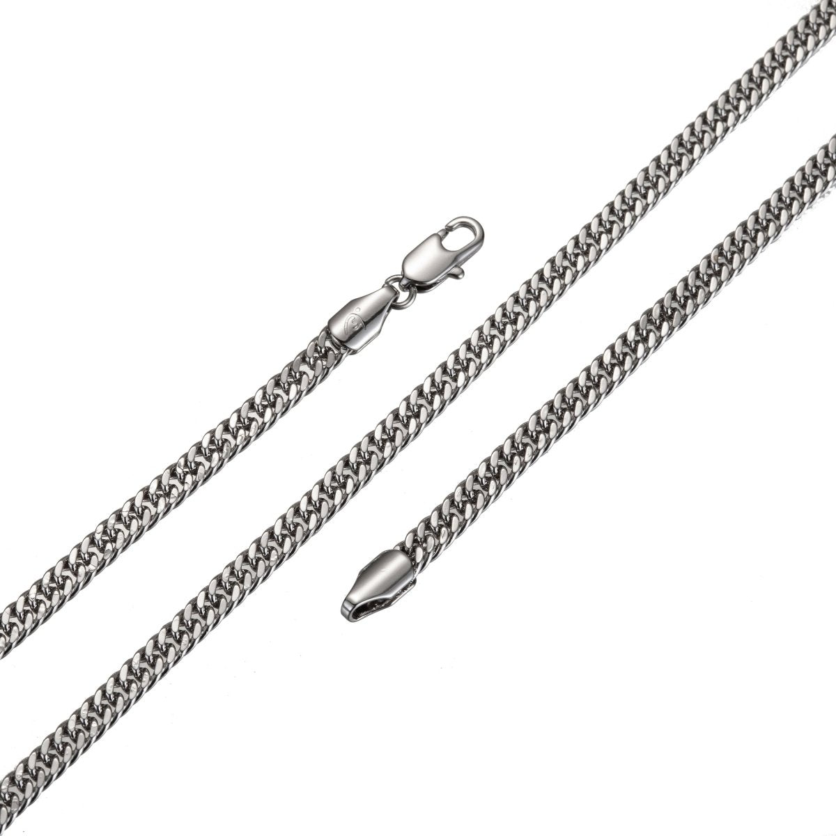 White Gold Filled Chain, Dainty 3mm, 3.5mm Silver Necklace Chain, 17.7 Inch Curb Necklace w/ Lobster Clasps | CN-620 CN-624 Clearance Pricing - DLUXCA