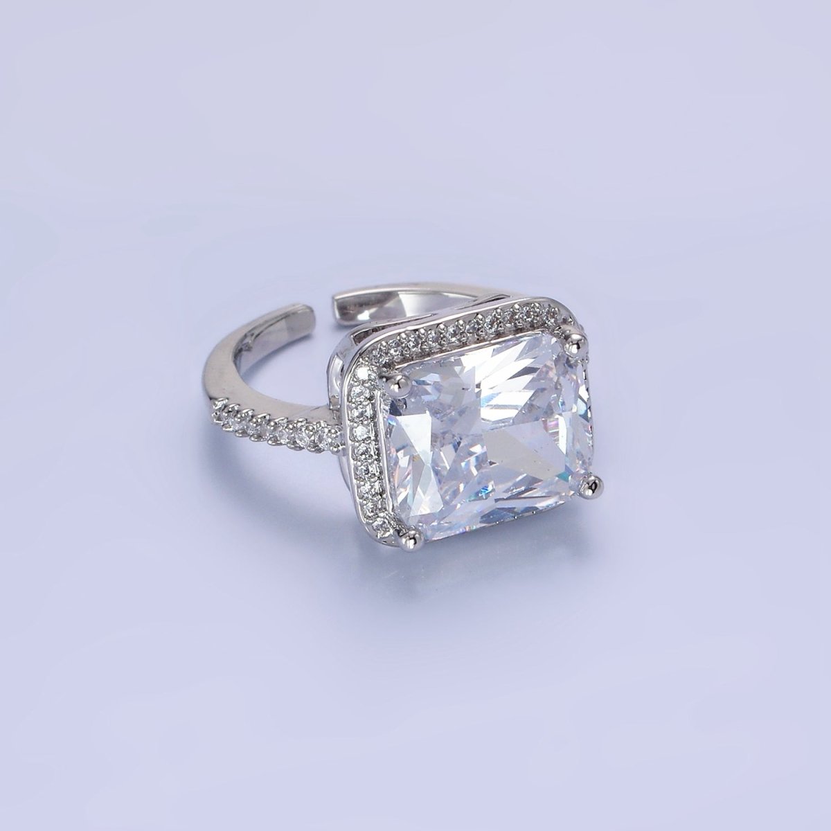 White Gold Filled Clear Baguette Micro Paved CZ Solitaire Ring | O1328 - DLUXCA