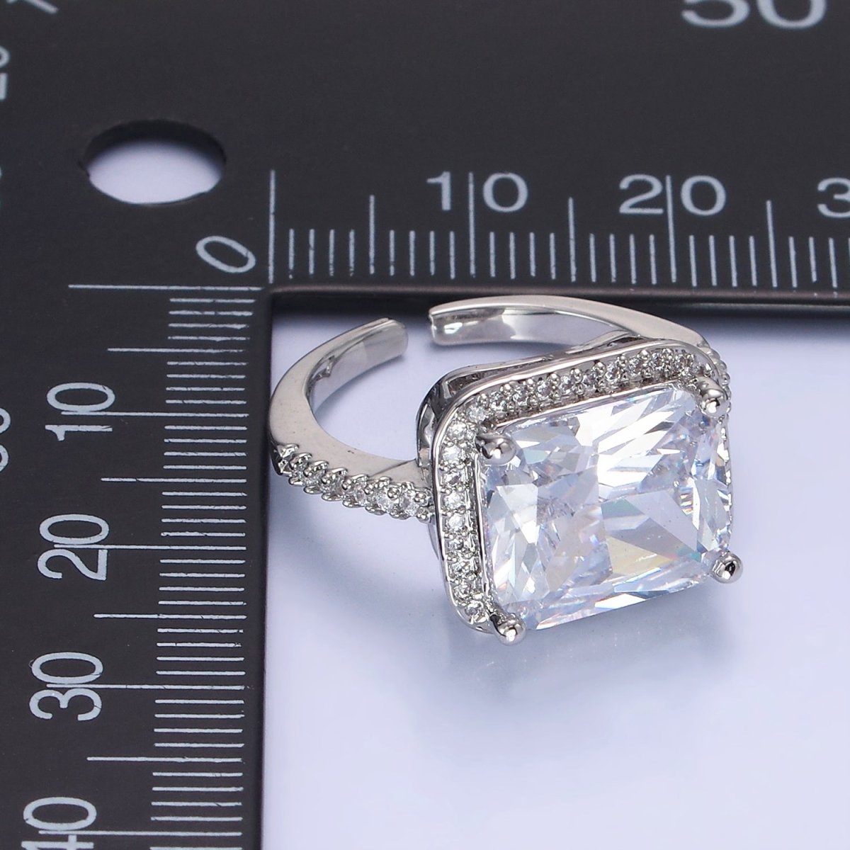 White Gold Filled Clear Baguette Micro Paved CZ Solitaire Ring | O1328 - DLUXCA