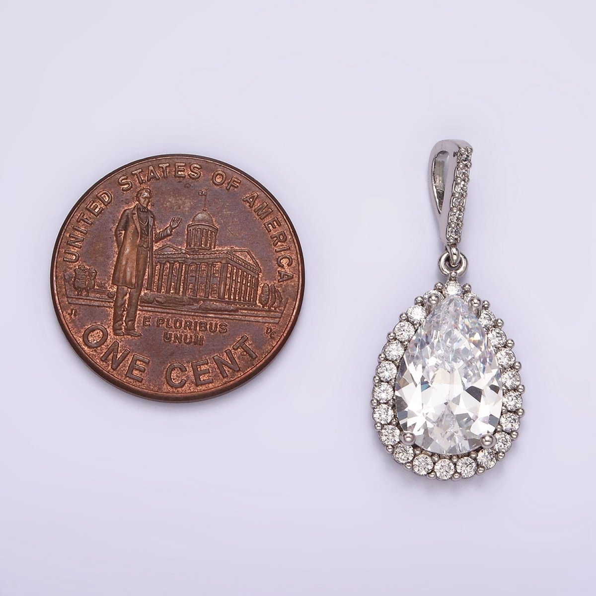 White Gold Filled Clear CZ Lined Teardrop Micro Paved Pendant | AA1124 - DLUXCA