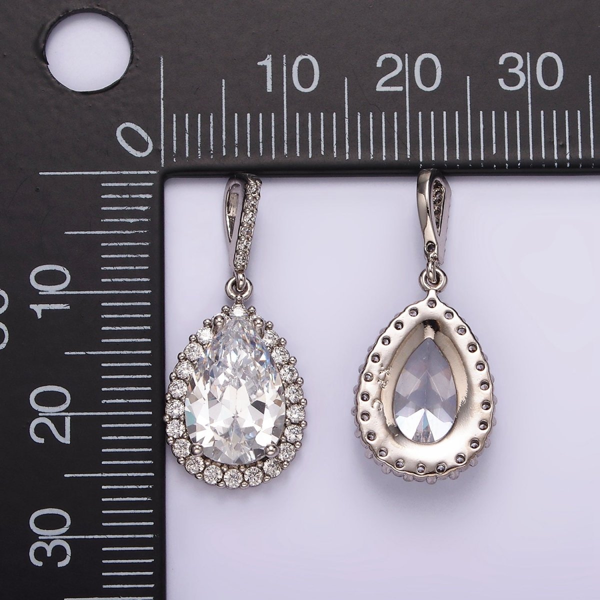 White Gold Filled Clear CZ Lined Teardrop Micro Paved Pendant | AA1124 - DLUXCA