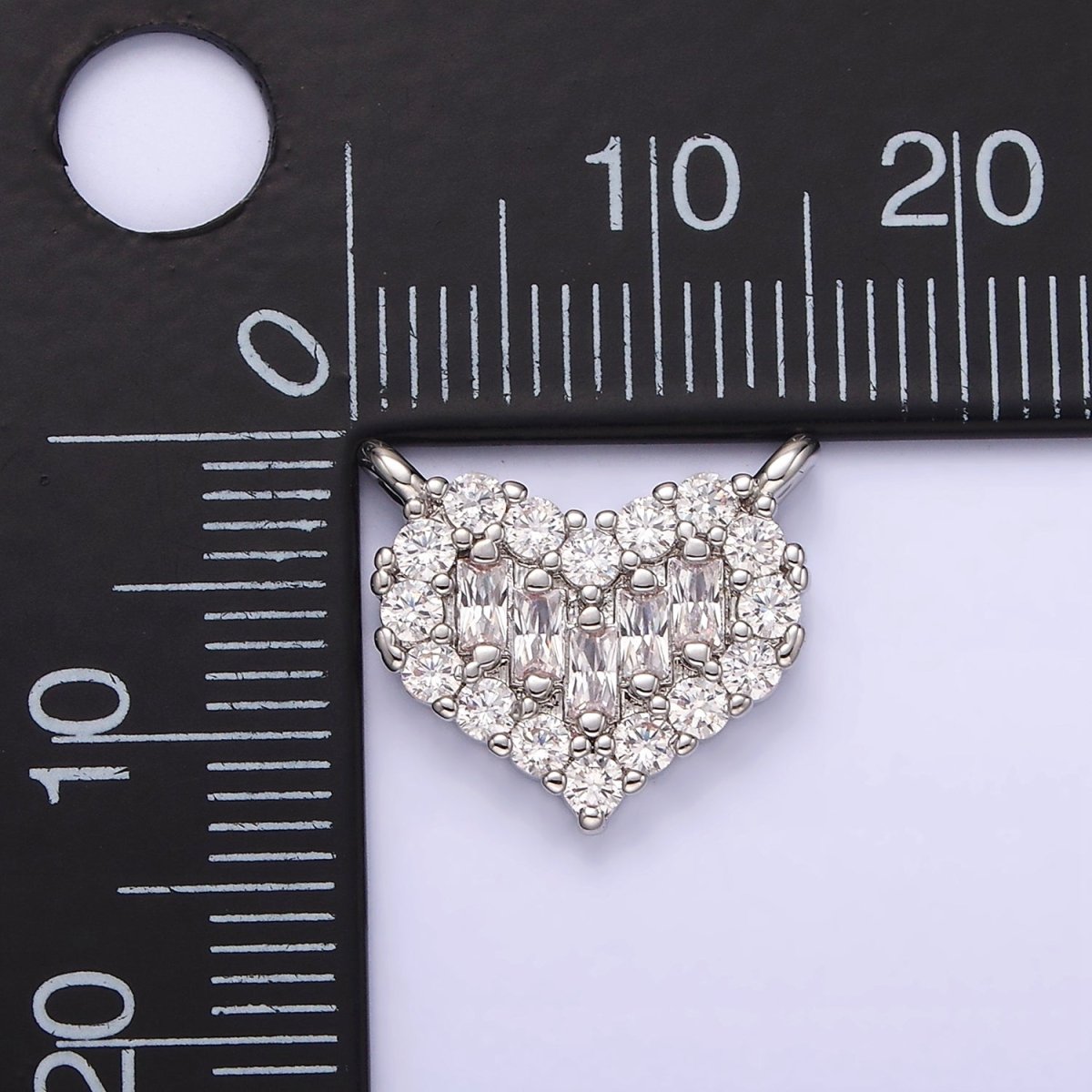 White Gold Filled Clear Multiple Baguette Micro Paved CZ 14mm Heart Connector G-787 - DLUXCA
