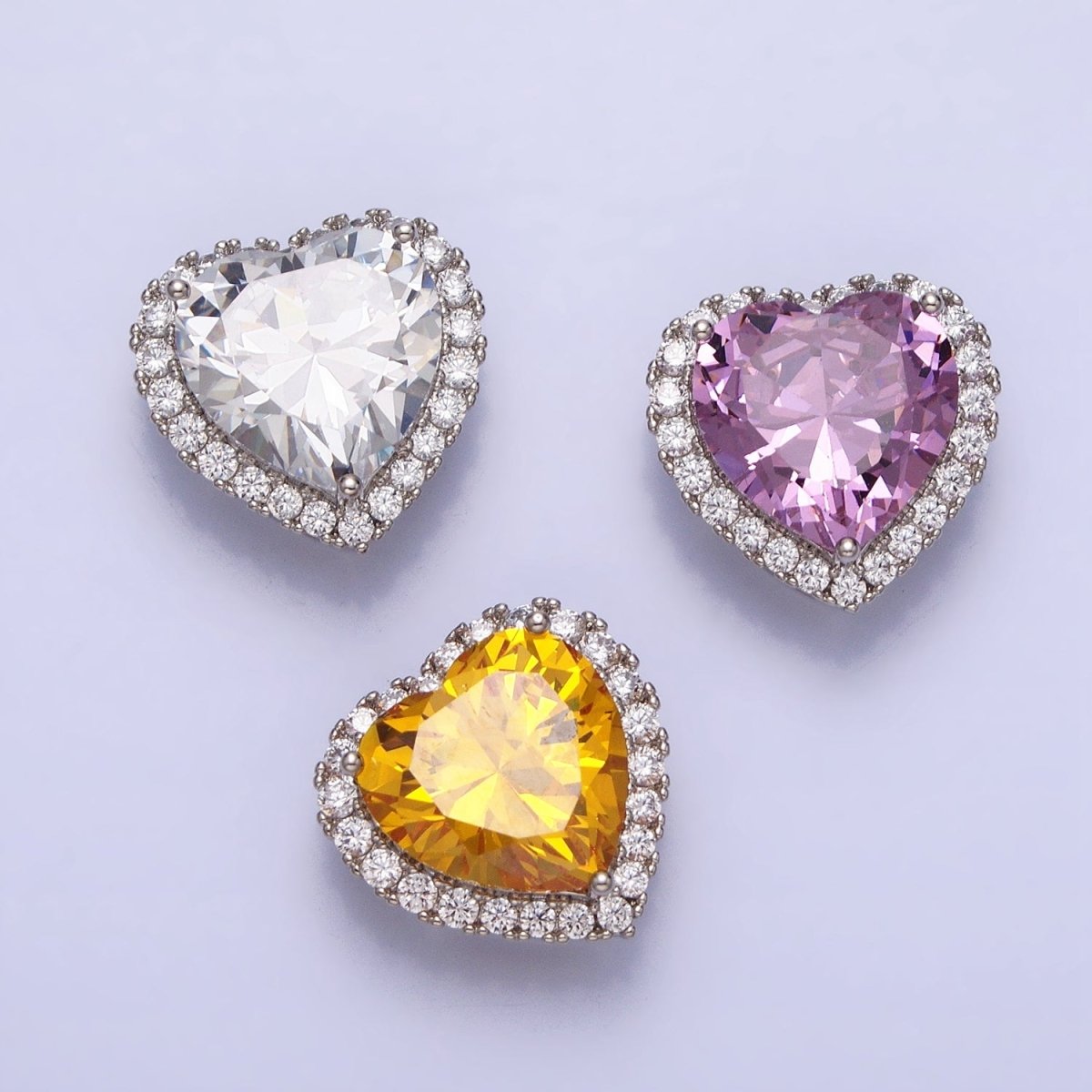 White Gold Filled Clear, Pink, Yellow CZ Heart Micro Paved Bead Pendant | AA245 - AA247 - DLUXCA
