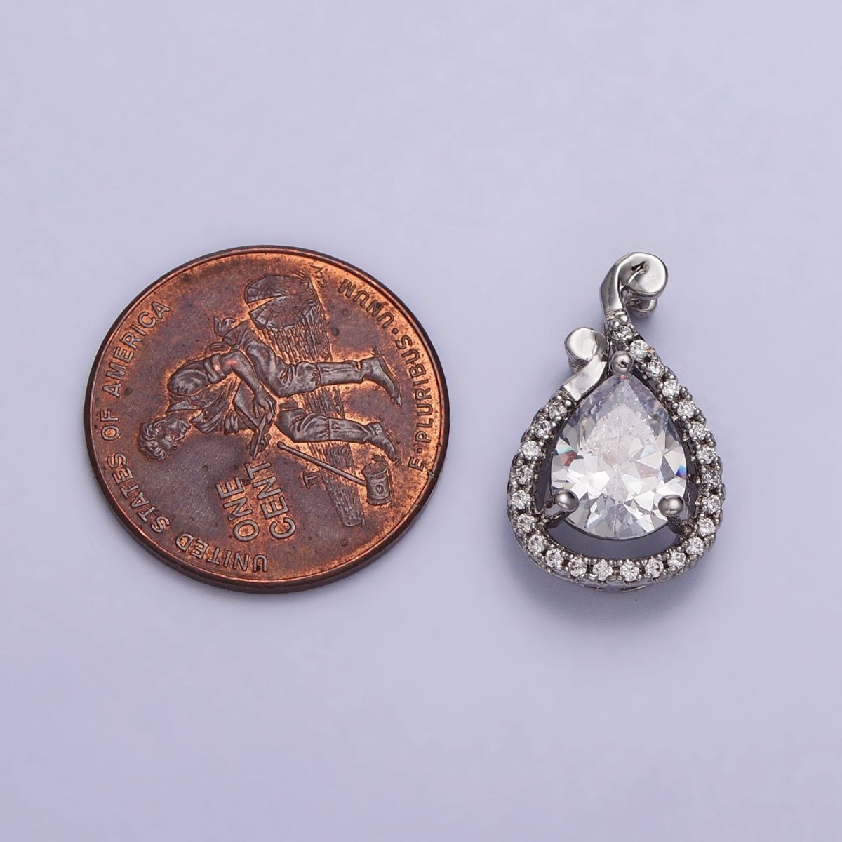 White Gold Filled Clear Teardrop Micro Paved CZ Pendant | AA031 - DLUXCA