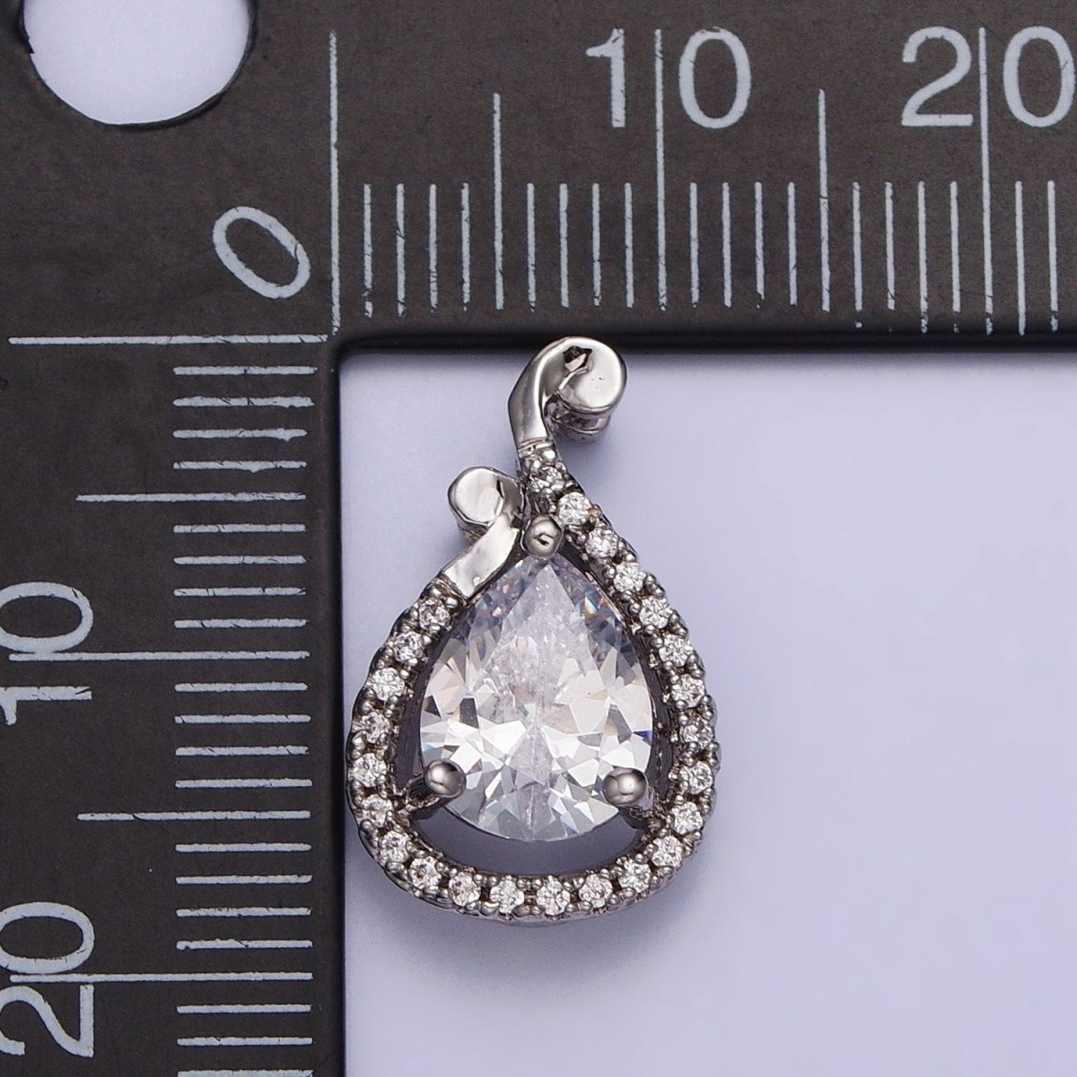 White Gold Filled Clear Teardrop Micro Paved CZ Pendant | AA031 - DLUXCA