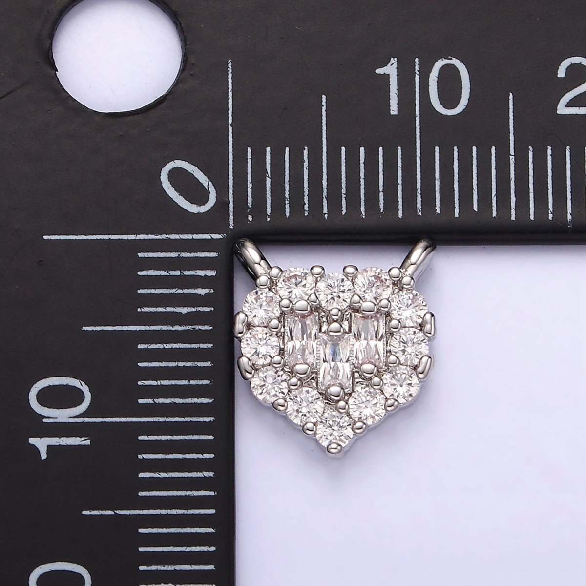White Gold Filled Clear Triple Baguette Micro Paved CZ 10mm Heart Connector G-786 - DLUXCA