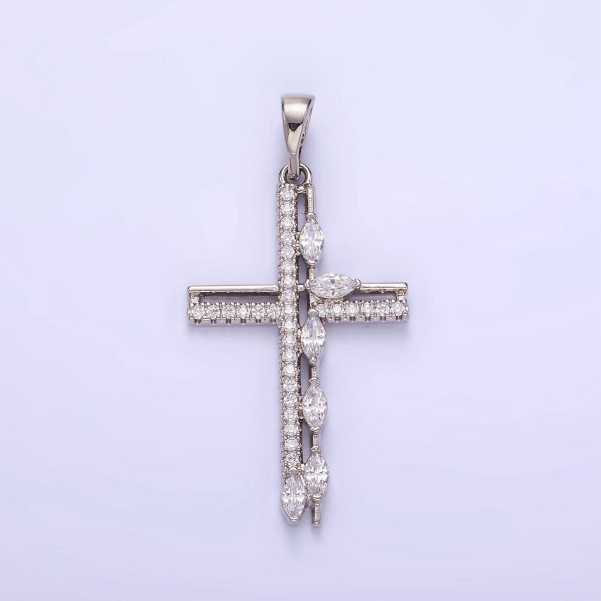 White Gold Filled CZ Marquise Micro Paved Open Cross Religious Pendant | AA1127 - DLUXCA