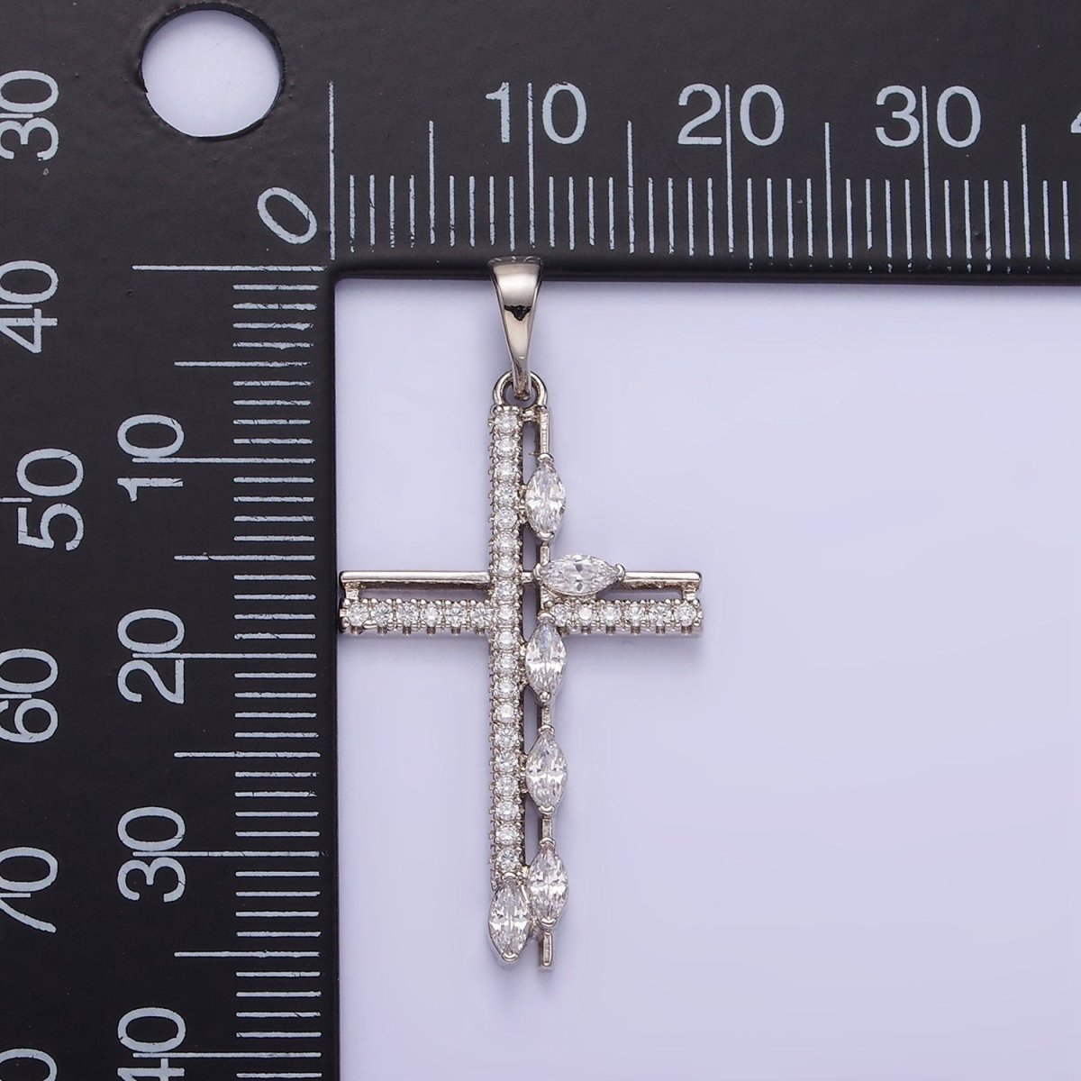 White Gold Filled CZ Marquise Micro Paved Open Cross Religious Pendant | AA1127 - DLUXCA