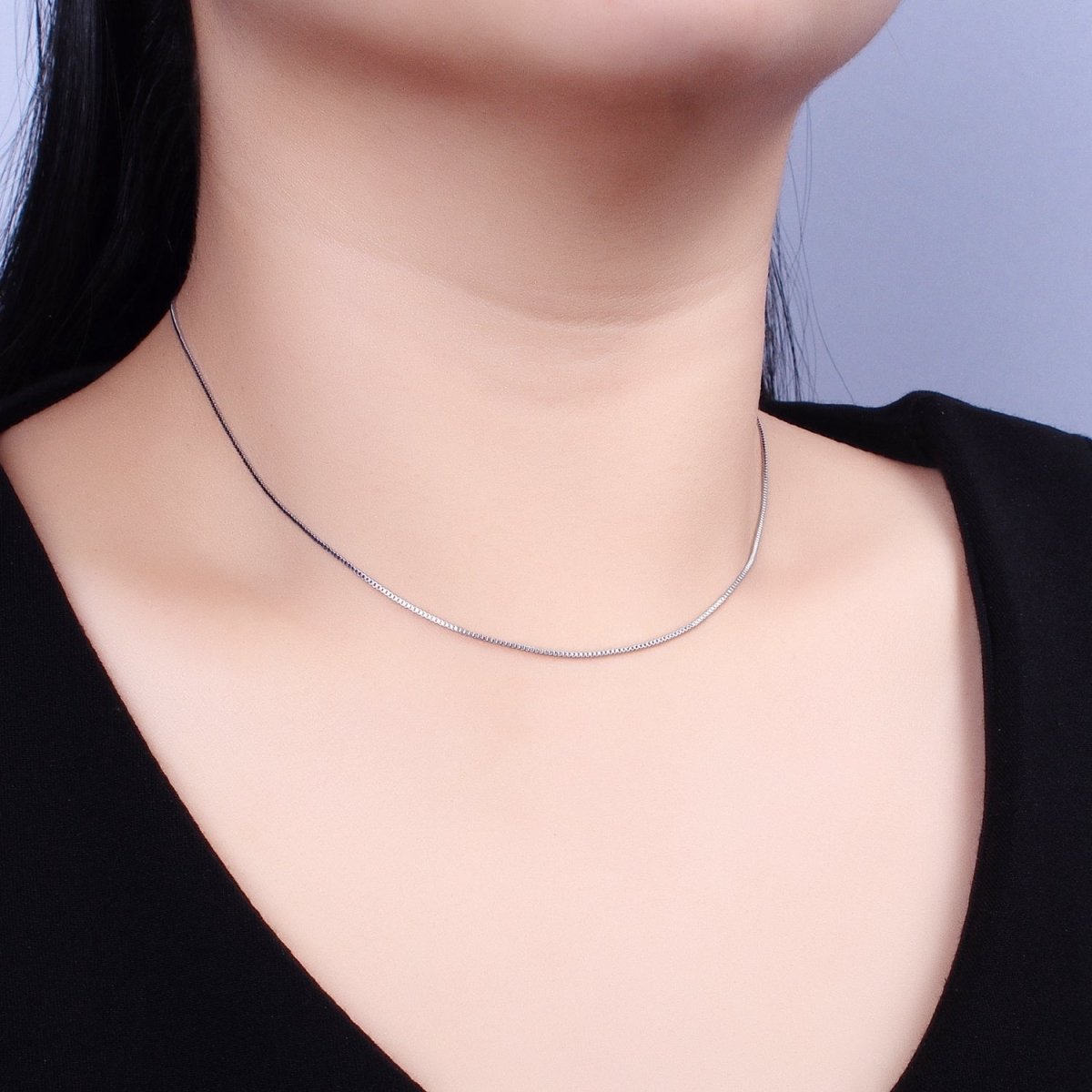 White Gold Filled Dainty 1mm Box Chain 15.75 Choker Necklace with Spring Ring | WA-1737 Clearance Pricing - DLUXCA