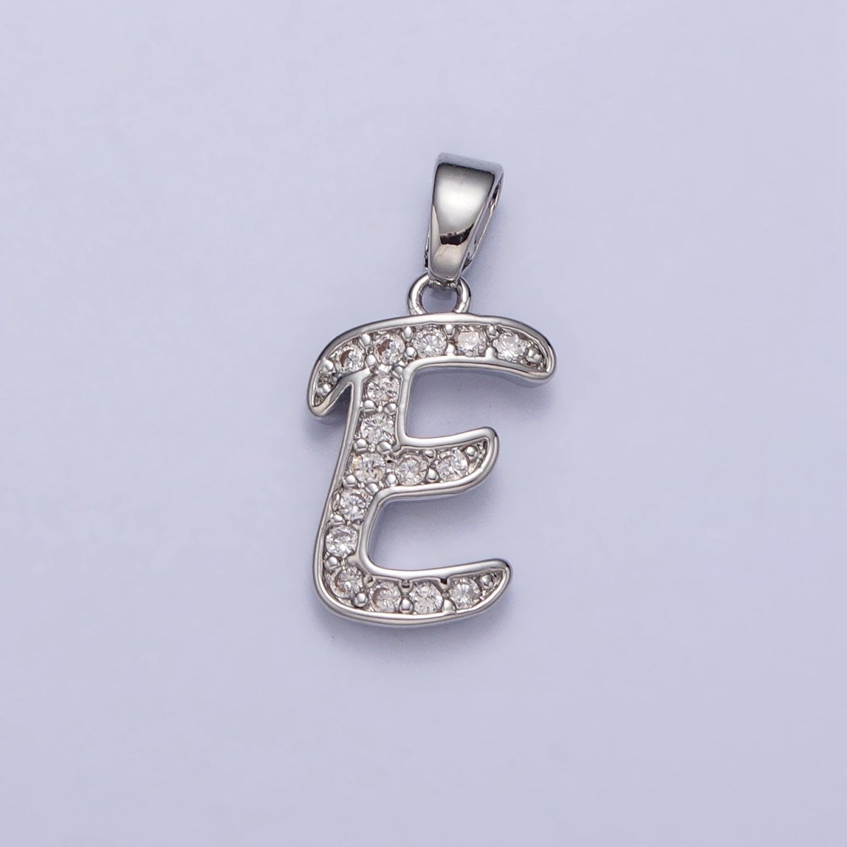 White Gold Filled Dainty Initial Letter Script A-Z Micro Paved CZ Personalized Pendant | AA049 - AA074 - DLUXCA