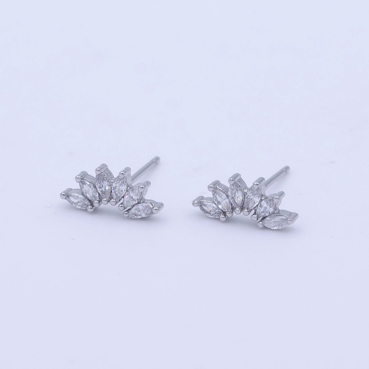 White Gold Filled Dainty Silver Marquise Cluster Dainty Stud Earrings | Y-272 - DLUXCA