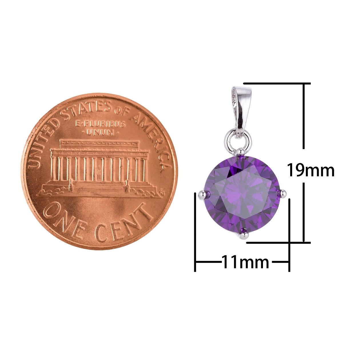 White Gold Filled Dark Deep Purple, Amethyst Color Stone Cubic Zirconia Necklace Pendant Charm Bails Findings for Jewelry Making H-675 - DLUXCA