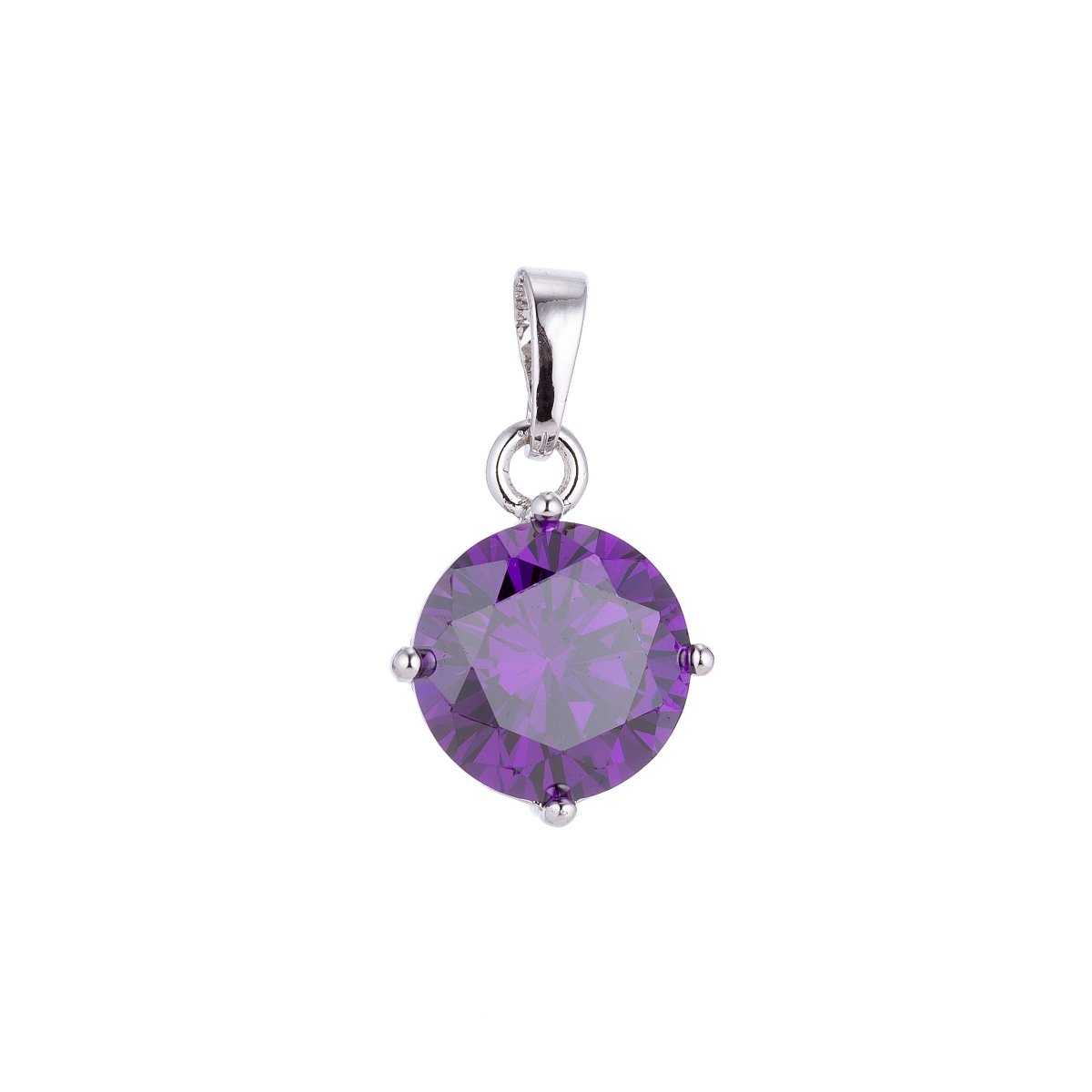 White Gold Filled Dark Deep Purple, Amethyst Color Stone Cubic Zirconia Necklace Pendant Charm Bails Findings for Jewelry Making H-675 - DLUXCA