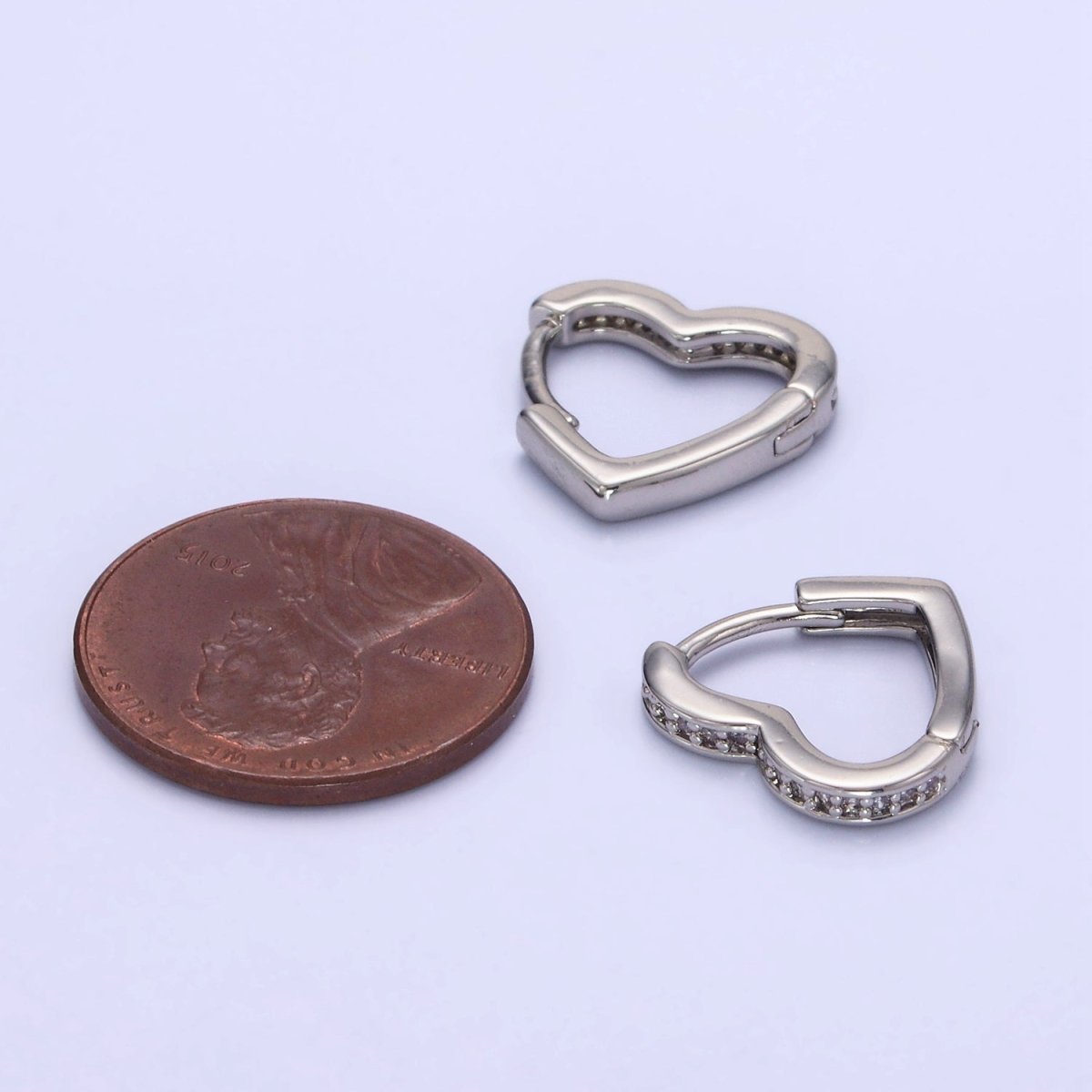 White Gold Filled Dotted Lined Heart Huggie Earrings | AB1271 - DLUXCA