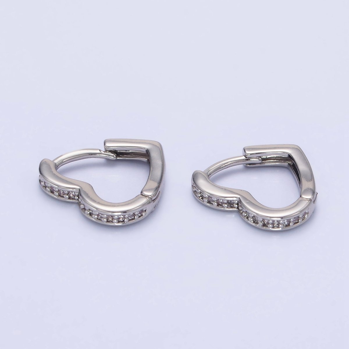 White Gold Filled Dotted Lined Heart Huggie Earrings | AB1271 - DLUXCA