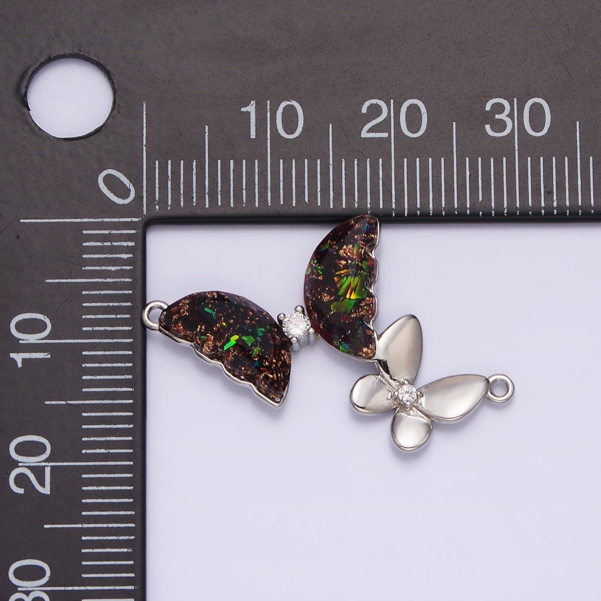 White Gold Filled Double Butterfly Clear Dark Iridescent AB CZ Connector | Y764 - DLUXCA