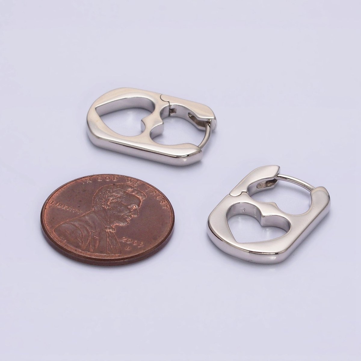 White Gold Filled Double Open Heart Rectangular Hoop Earrings | AE814 - DLUXCA
