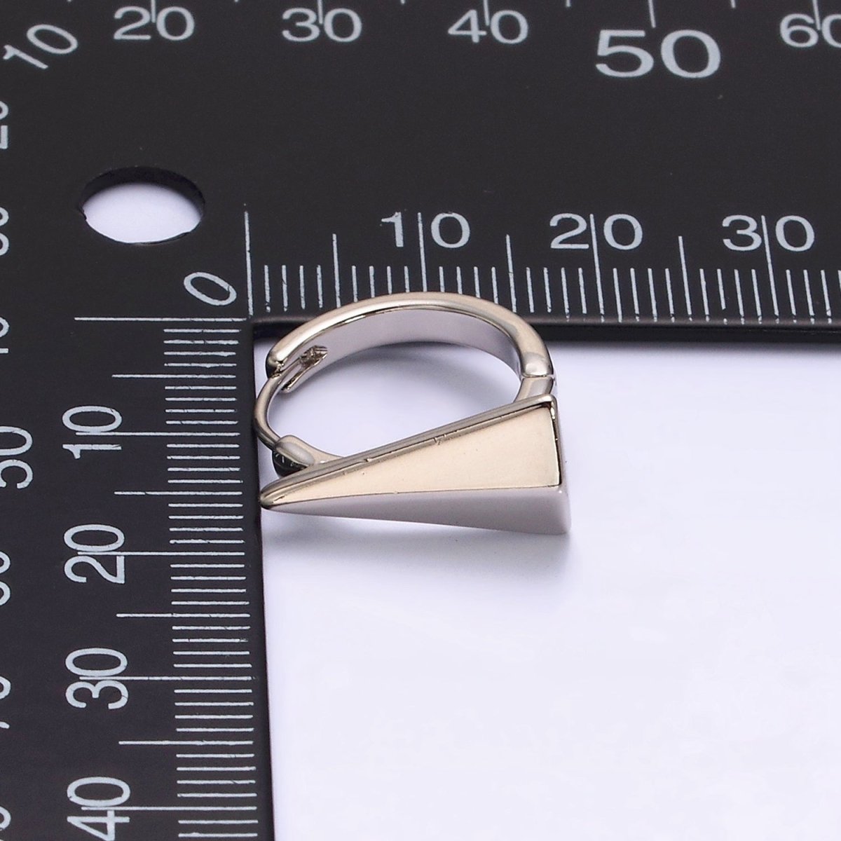 White Gold Filled Edged Triangle 17mm Huggie Hoop Silver Earrings | AE809 - DLUXCA