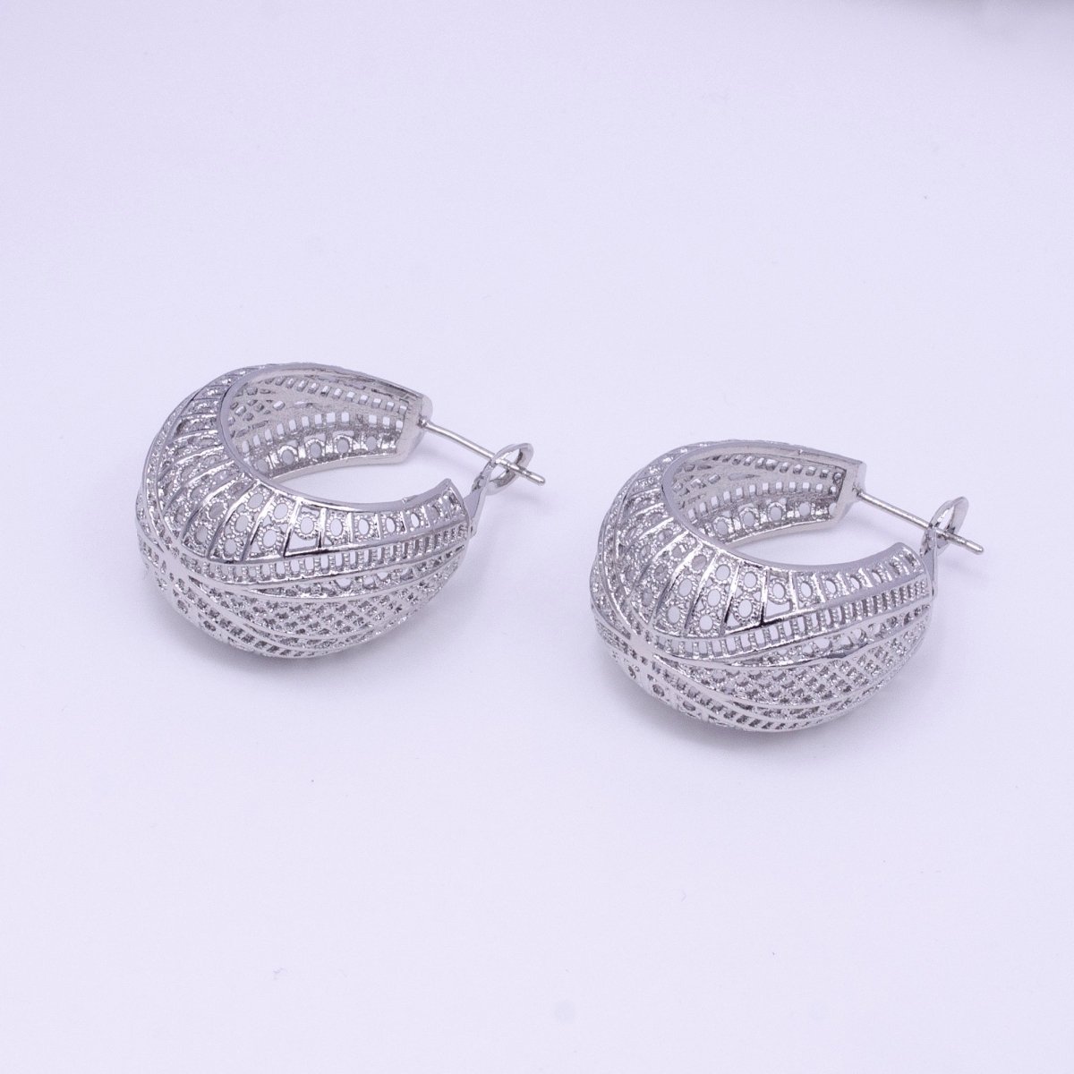 White Gold Filled Filigree Dome Hinge Latch Earrings | AE072 - DLUXCA