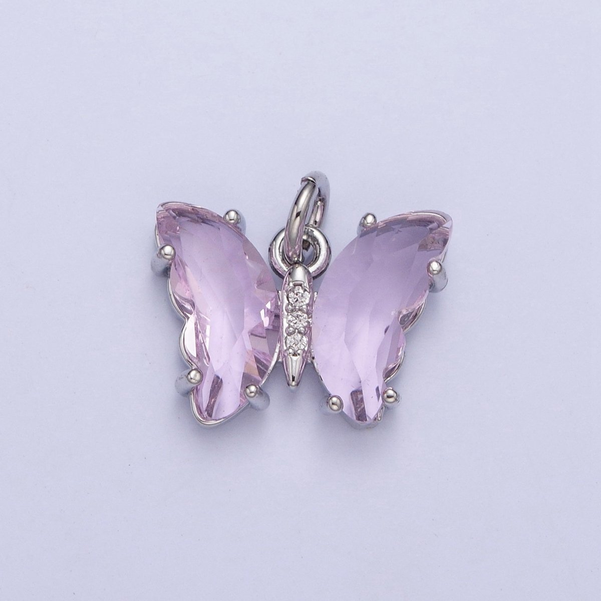White Gold Filled Glass Acrylic Butterfly Mariposa Charm in Silver | M-491 - M-494 C-644 C-687 - DLUXCA