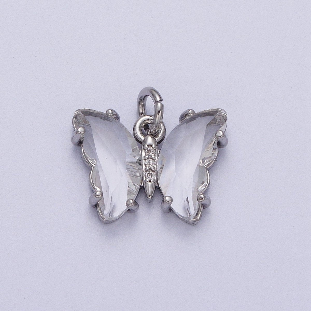 White Gold Filled Glass Acrylic Butterfly Mariposa Charm in Silver | M-491 - M-494 C-644 C-687 - DLUXCA