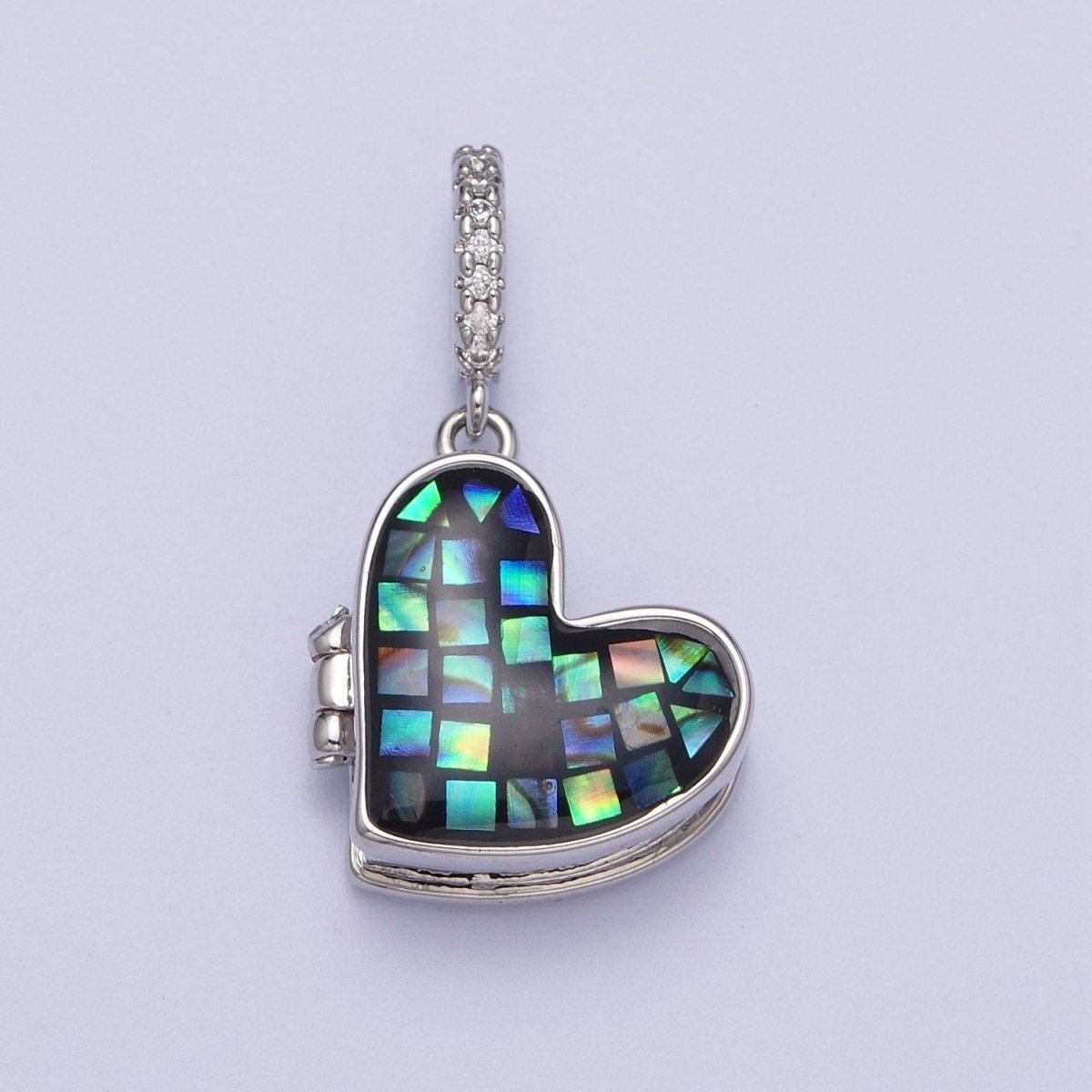 White Gold Filled Heart Black, Blue, Pink, White, Green Shell Opal Heart Locket Pendant H-086 H-090 H-091 H-097 H-103 - DLUXCA