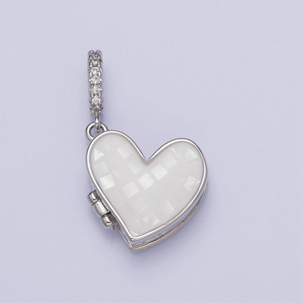 White Gold Filled Heart Black, Blue, Pink, White, Green Shell Opal Heart Locket Pendant H-086 H-090 H-091 H-097 H-103 - DLUXCA