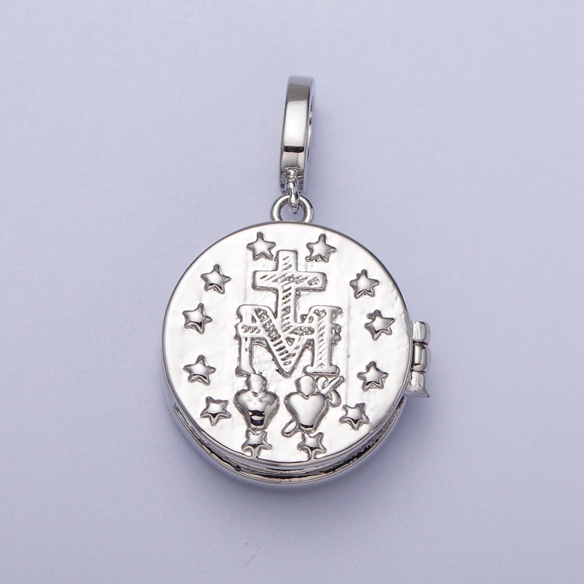 White Gold Filled Marian Cross Black, Green, Pink, White, Green Shell Opal Round Locket Pendant H-044 H-052 H-060 H-066 H-073 - DLUXCA