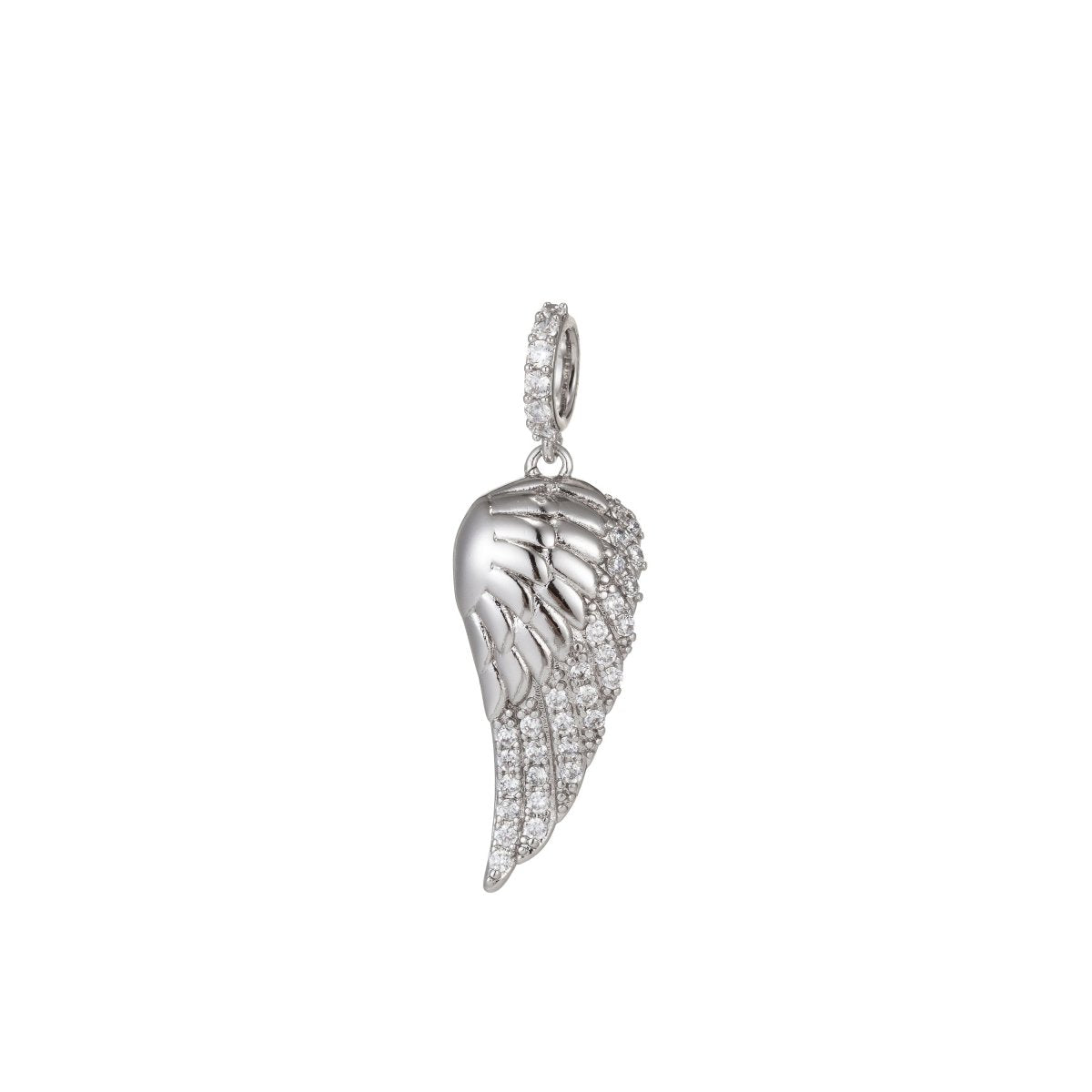 White Gold Filled Micro Pave CZ Angel Wing Pendant Charm, Micro Pave CZ Wing Pendant Charm, White Gold Filled Pendant, For DIY Jewelry I-386 I-513 - DLUXCA