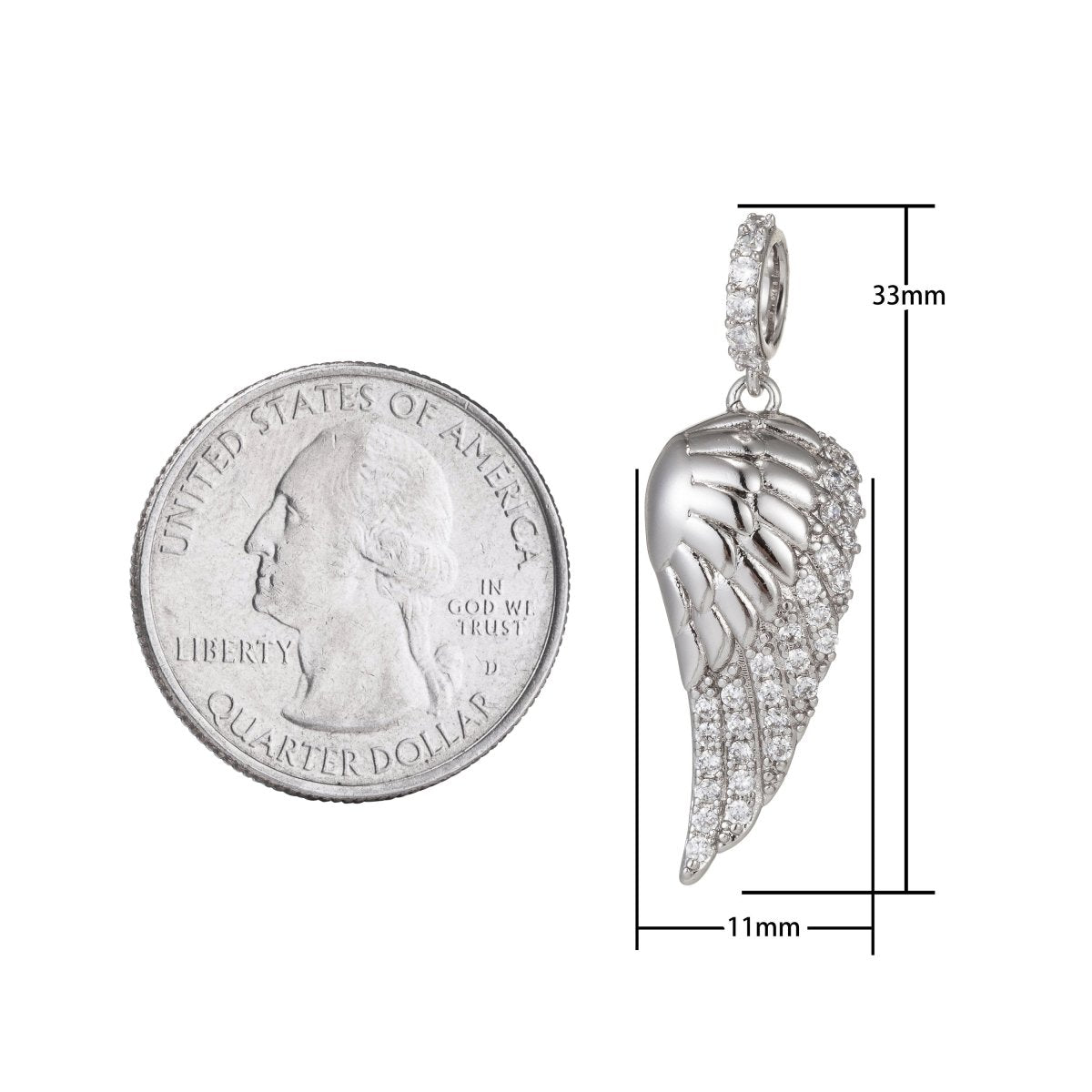 White Gold Filled Micro Pave CZ Angel Wing Pendant Charm, Micro Pave CZ Wing Pendant Charm, White Gold Filled Pendant, For DIY Jewelry I-386 I-513 - DLUXCA